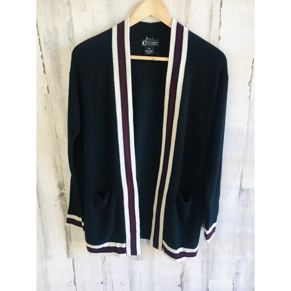 NWOT C by Bloomingdale's Cashmere Cardigan Sweater Open Front Stripe XS